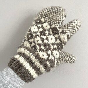 3 Finger Lobster Claw Wool Knit Wool Mitts - M/L